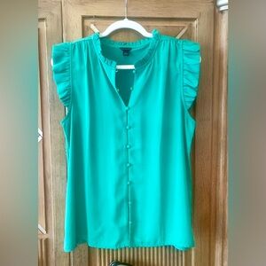 Ann Taylor Vibrant Green Ruffle Sleeve Blouse